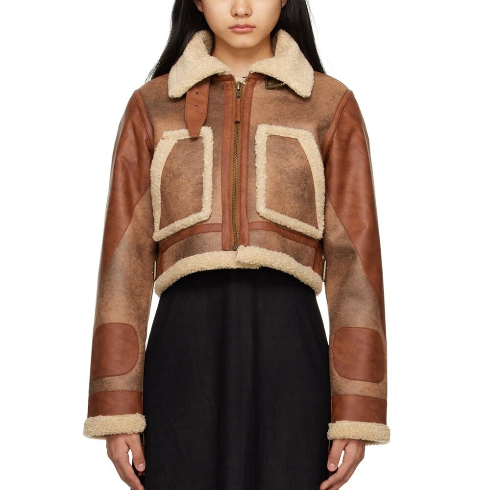 Simon Miller Faux Shearling Brown Mini Jetz Jacket Size S